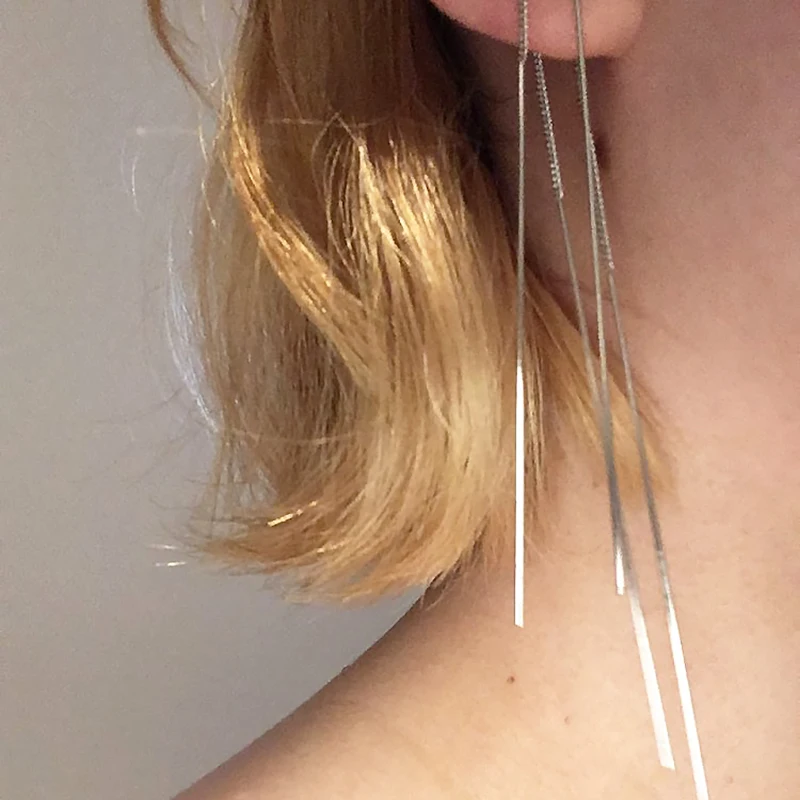 Double Fair Simple Strip Bar Long Chain Drop Dangle Earrings Rose Gold Color For Women DFE789 dangle earrings drop earrings long earrings