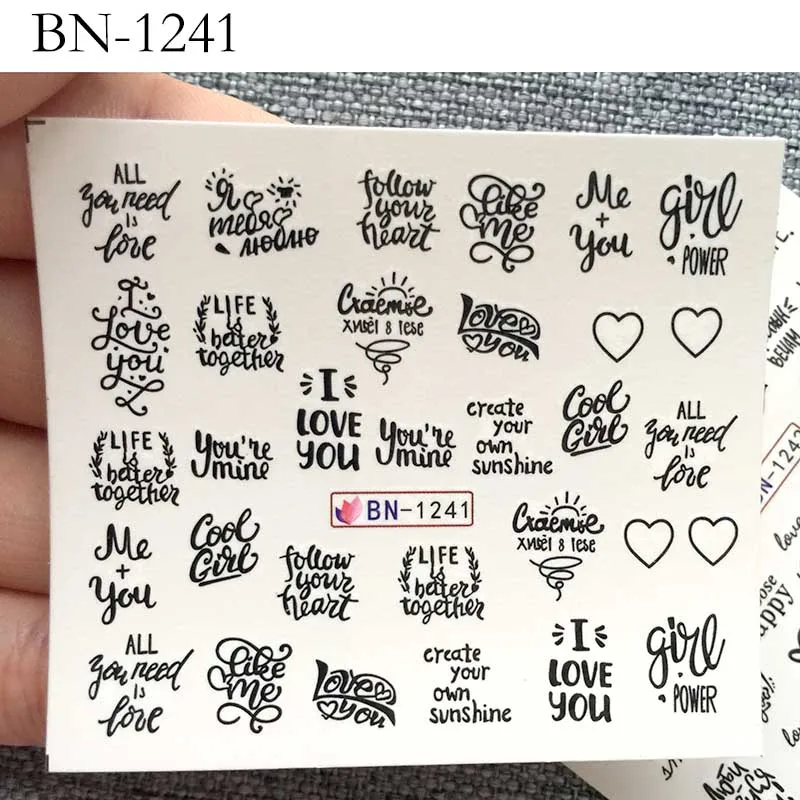 1 шт., черные наклейки для ногтей с русскими буквами, линия, сексуальная девушка, наклейки для ногтей, татуировки, слайдеры, переводные наклейки для воды, маникюр - Цвет: BN1241