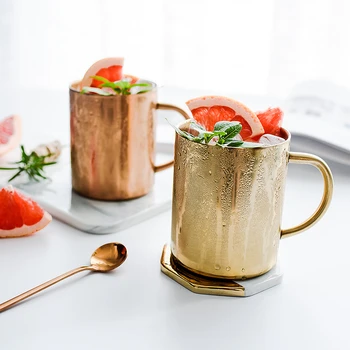

14oz Double Layer Anti-scalding Stainless Steel Gold Retro Mugs Office Milk Tea Coffee Cups Travel Breakfast Mug Copper Cup