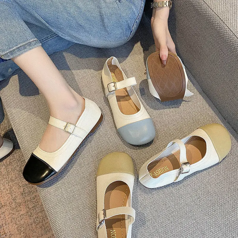 2021 Spring And Autumn Square Toe Women's Flat Shoes Non-slip Casual Loafer Women's Comfortable Mary Jane Women's Leather Shoes