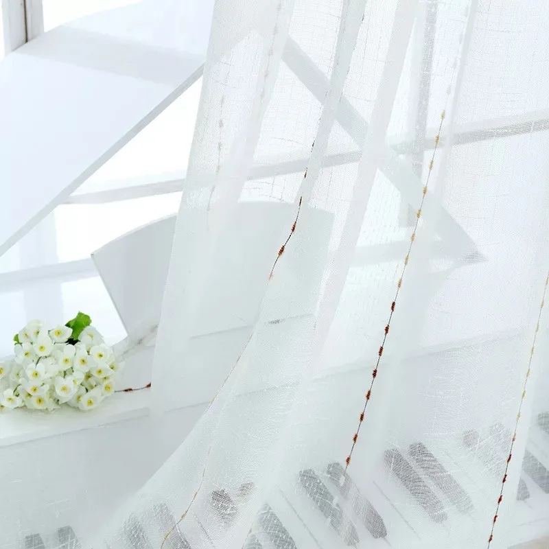 MAKEHOME красочные белые прозрачные тюлевые шторы для спальни гостиной чистые полосы вуаль оконные шторы для кухни на заказ