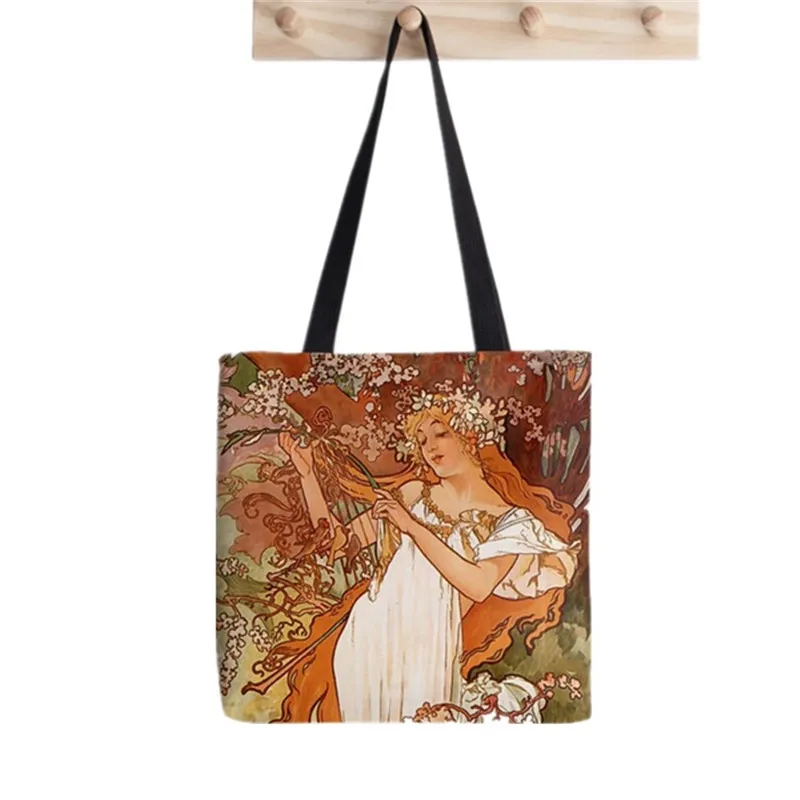 Shopper Vintage Alphonse Mucha Printed Tote Bag women Harajuku shopper Funny handbag girl Shoulder shopping  Lady Canvas Bag