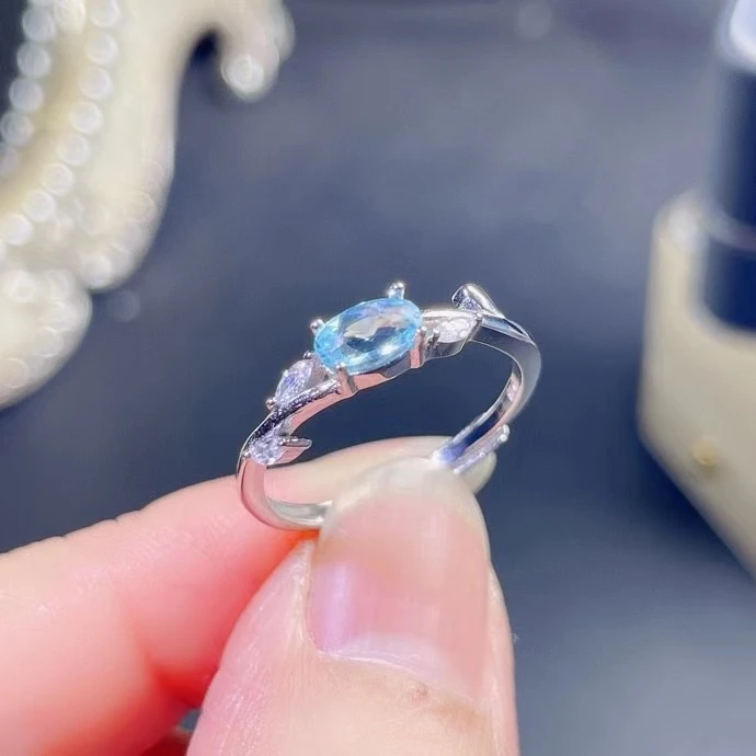 

0.4ct 4mm*6mm VVS Grade Natural Apatite Ring Fashion Apatite Silver Ring 925 Sterling Silver Apatite Jewelry