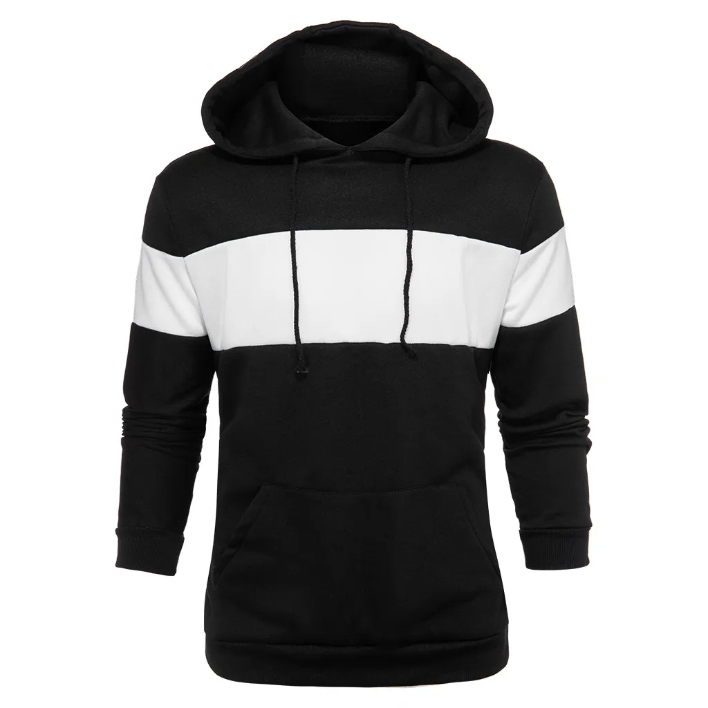 Stripes 3-color stitching Men Skateboarding Hooded Casual Jackets Long-sleeved Hooded Man Autumn Hoodies High quality - Цвет: BK