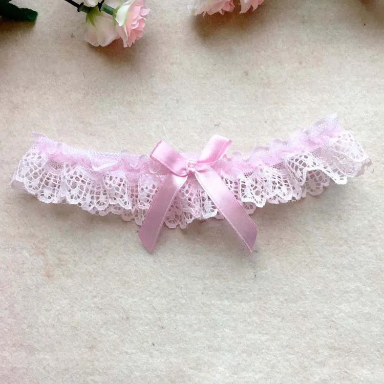 Women Sexy Lingerie Lace Floral Garter Belt Bowknot Leg Loop Wedding Garters Bridal Cosplay Fashion Stocking Ring White - Цвет: pink