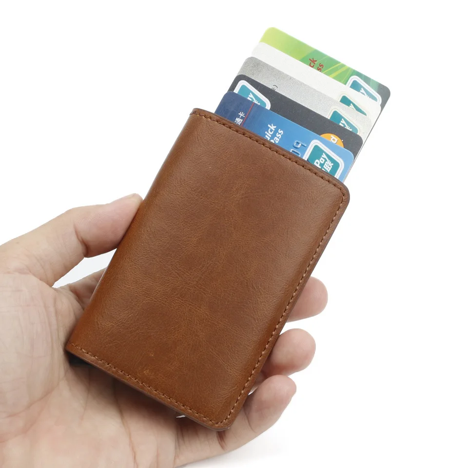 Foreign trade aluminum alloy card box carbon fiber pattern men and women PU automatic RFID credit card Holder AliExpress WISH explosion models
