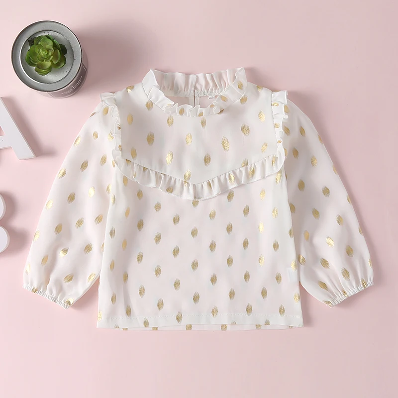 Новая весенне-осенняя блузка из хлопка одежда с цветочным рисунком для девочек Детская школьная рубашка с длинными рукавами для девочек топы для детей, От 2 до 6 лет футболки для маленьких девочек
