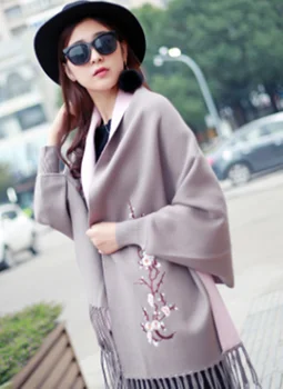 

Beautiful Women Scarves Plum Blossom With Sleeve Cashmere Cape Autumn And Winter Thickened Embroidery Scarf
