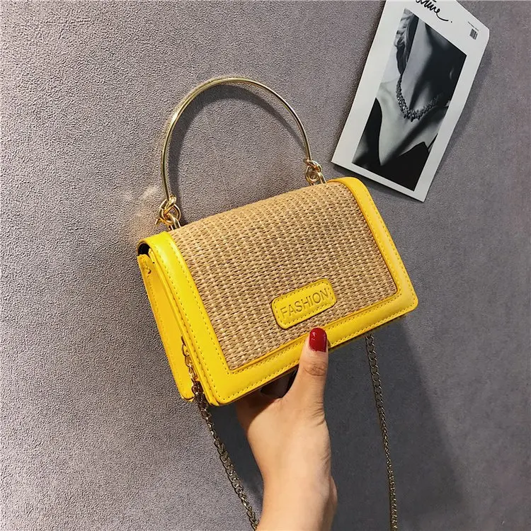 

Trending Weaving Pu Square Sling Bag 2019 Summer Korean-style Simple Fashion Contrast Color Hard Handle Hand Crossbody Bag