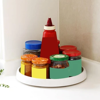 

360 Rotation Non-Skid Spice Rack Pantry Cabinet Turntable with Wide Base Storage Bin Rotating Organizer for Kitchen Sea