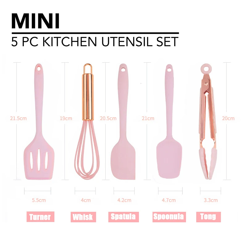 5Pcs Mini Silicone Cooking Utensils Set Rose Gold Non Stick Cream Spatula  Cake Scrapers Spoon Heat