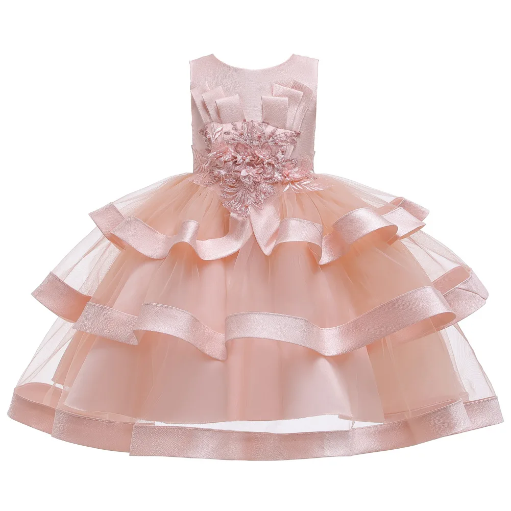 Детское Цветочное платье для девочек, кружевное нарядное платье-пачка принцессы, платье для девочки 2, 4, 6, 7, 8, 10 лет, вечеринка дня рождения событие, платье для выпускного вечера - Цвет: Pink