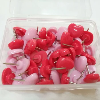 

50pcs/box Heart Shape Plastic Safety Colored Push Pins Thumbtack Office School Accessories Supplies