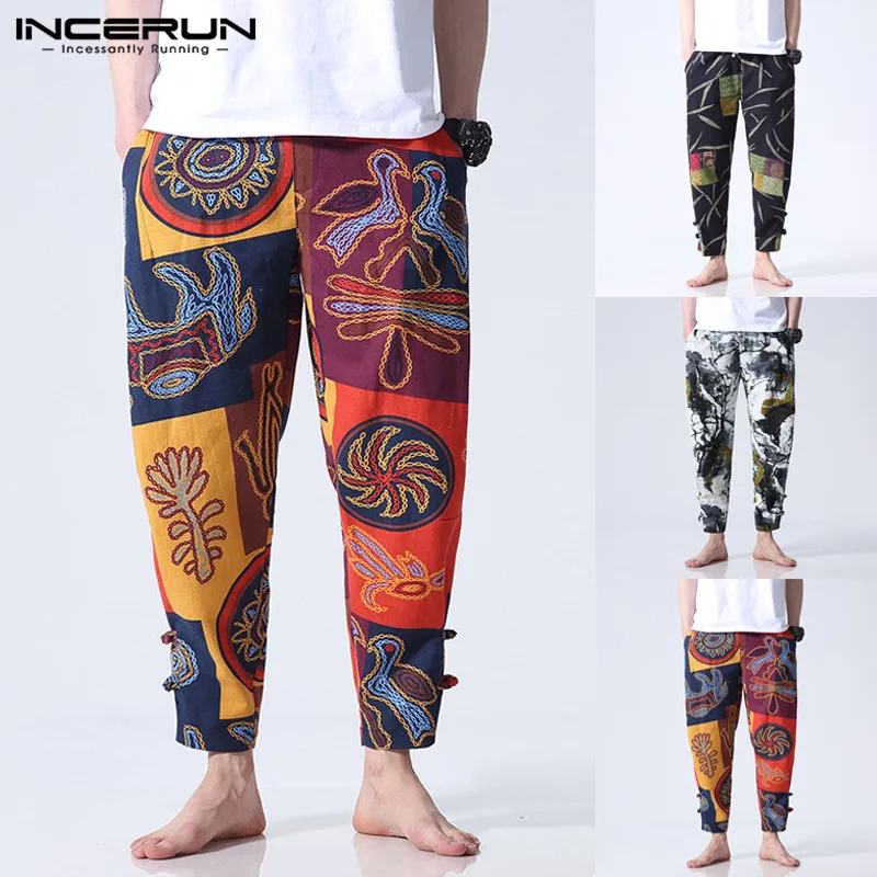 2020 Men Harem Pants Chinese Style Ethnic Style Cotton Printed Loose Elastic Waist Streetwear Trousers Men Casual Pants INCERUN 2020 Men Harem Pants Chinese Style Ethnic Style Cotton Printed Loose Elastic Waist Streetwear Trousers Men Casual Pants INCERUN