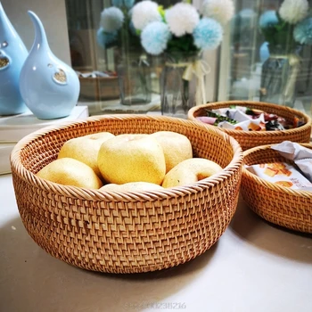 

Hadewoven Round Rattan Fruit Basket Wicker Food Tray Weaving Storage Holder Bowl S11 20 Dropship