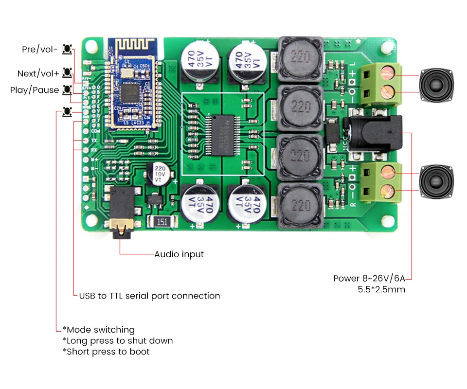 AIYIMA TPA3118 Bluetooth усилитель аудио Плата 2x30 Вт стерео усилитель 2,0 Усилитель мощности Aux поддержка последовательного порта изменение имени пароль