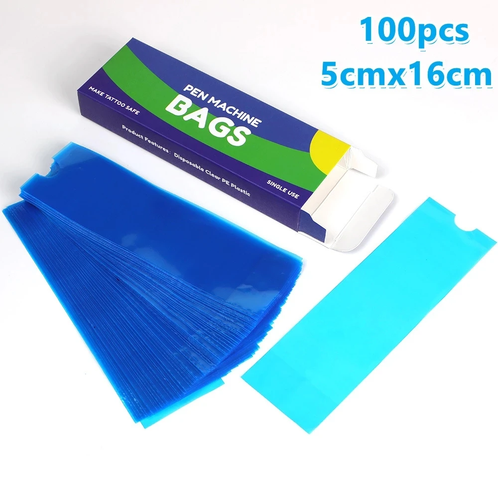 New 100Pcs Disposable 5CM * 16CM Blue Clip Cord Sleeves Covers Bags Supply for Tattoo Machine Accessory