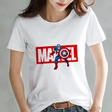 Модная женская футболка с принтом Мстителей Марвел Харадзюку, тонкая футболка с коротким рукавом, белые топы, женская одежда, футболка