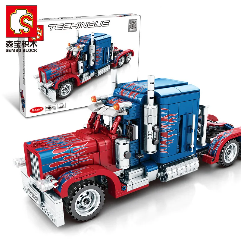 Sembo 701803 Peterbilt 389 849 Шт Тяжелые контейнерные грузовики модель строительные блоки
