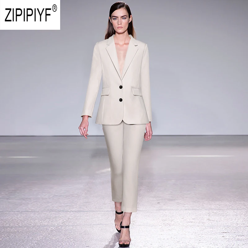 Женские Длинные офисные костюмы элегантные модные с длинными рукавами и двумя