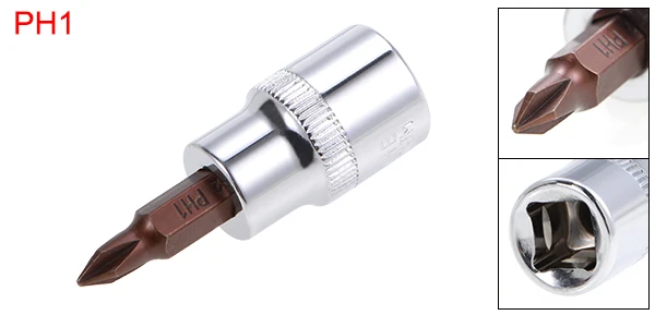 Uxcell 3/8 дюймовый накопитель Бит гнездо PH1 PH2 PH3 S2 Сталь 48 мм Длина для DIY ручной решений по ремонту автомобилей и общих ремонтных работ