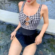 Женский сдельный купальник, винтажный сексуальный клетчатый купальник, винтажный летний Монокини, Мягкий купальник с открытой спиной, новейшая пляжная одежда