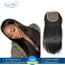 Новая звезда бразильские прямые 4 ''x 4'' Кружева Закрытие с детскими волосами узлы отбеленные девственные человеческие волосы Средний коричневый швейцарский кружево