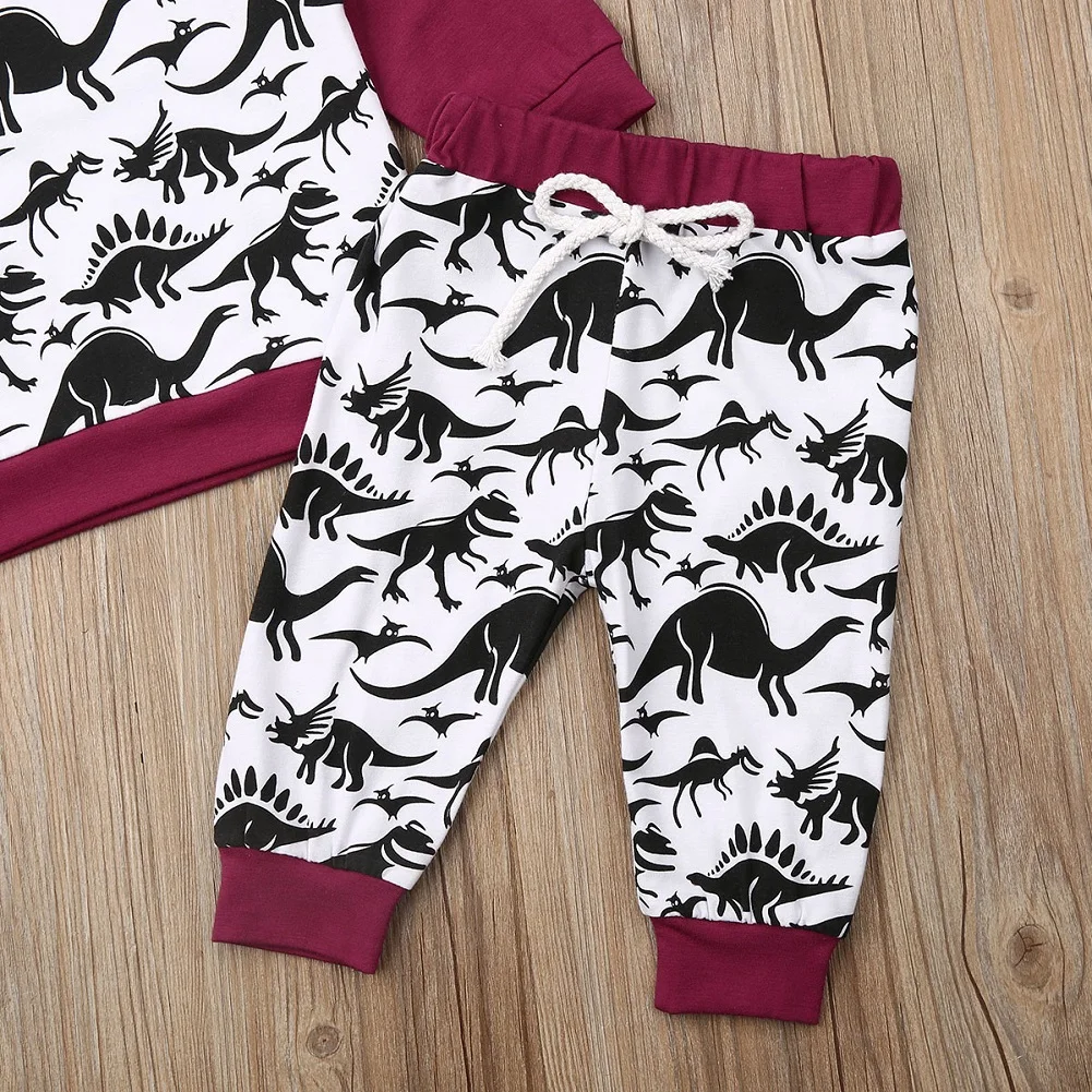 Комплект одежды для новорожденных мальчиков от 0 до 24 месяцев, толстовка с капюшоном с изображением динозавра и животных для мальчиков длинные штаны, леггинсы осенняя одежда для малышей