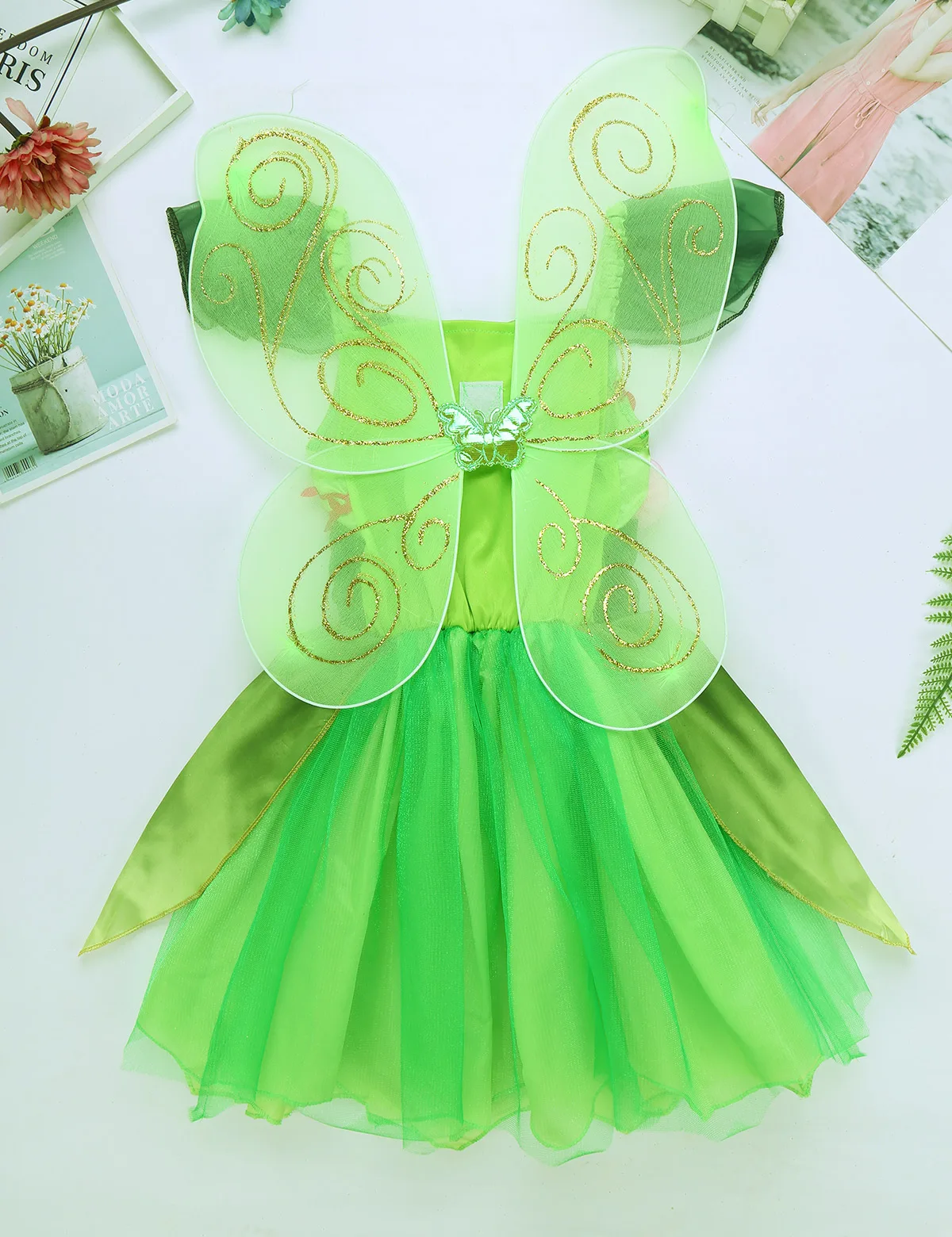Карнавальный костюм зеленого эльфа для девочек платье-пачка с цветами и крыльями для девочек Детские вечерние реквизит для карнавала на Хэллоуин