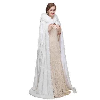 

Long Faux Fur Cape White Bridal Wedding Cape Hooded Cloak Winter Wedding Dress Shawls And Wraps Jacket Custom Black Red Burgundy