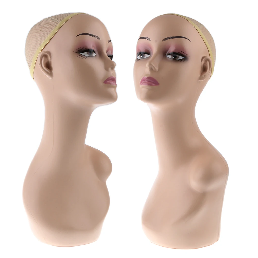 ABS Female Wig Mannequin Head Hairpiece Jewelry Hat Display Bust Stand 2pcs
