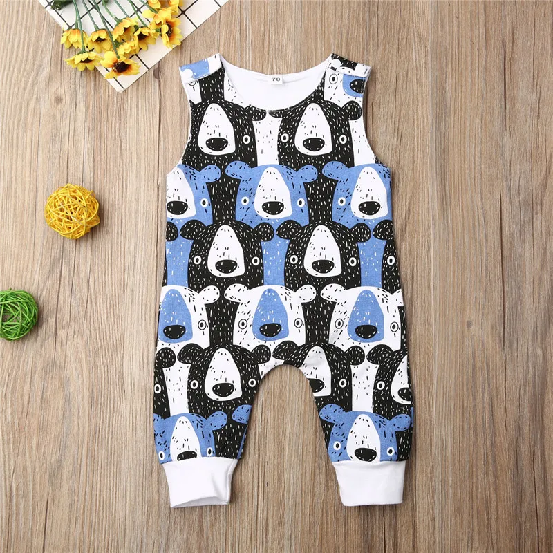 Синий 0-24months для малышей одежда для малышей, с милым медведем для маленьких мальчиков комбинезон, без рукавов, для маленьких девочек, синие, желтые, Одна деталь комбинезон для малышей, костюм для подвижных игр для мальчика - Цвет: Синий