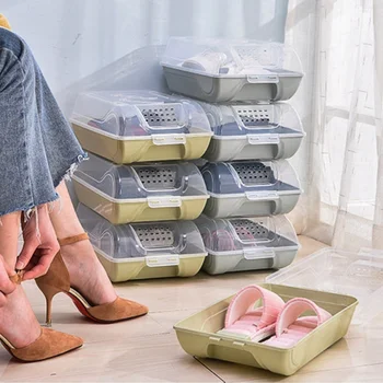 

Household Storage Box Flip Shoes Box Thickened Transparent Drawer Case Plastic Shoe Boxes Stackable Box Shoe Organizer Shoebox
