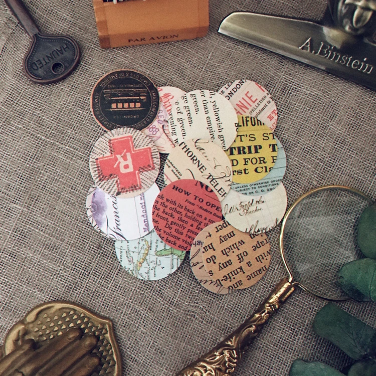 

15Pcs/Pack Vintage Round English Words Label Sticker DIY Craft Scrapbooking Album Junk Journal Planner Decorative Stickers