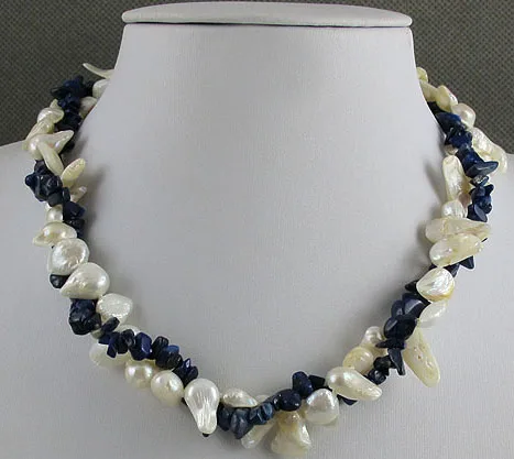 

HABITOO Blue Lapis White Baroque Real Freshwater Pearl Necklace Jewelry for Women Daily Party Wear Charming Gifts