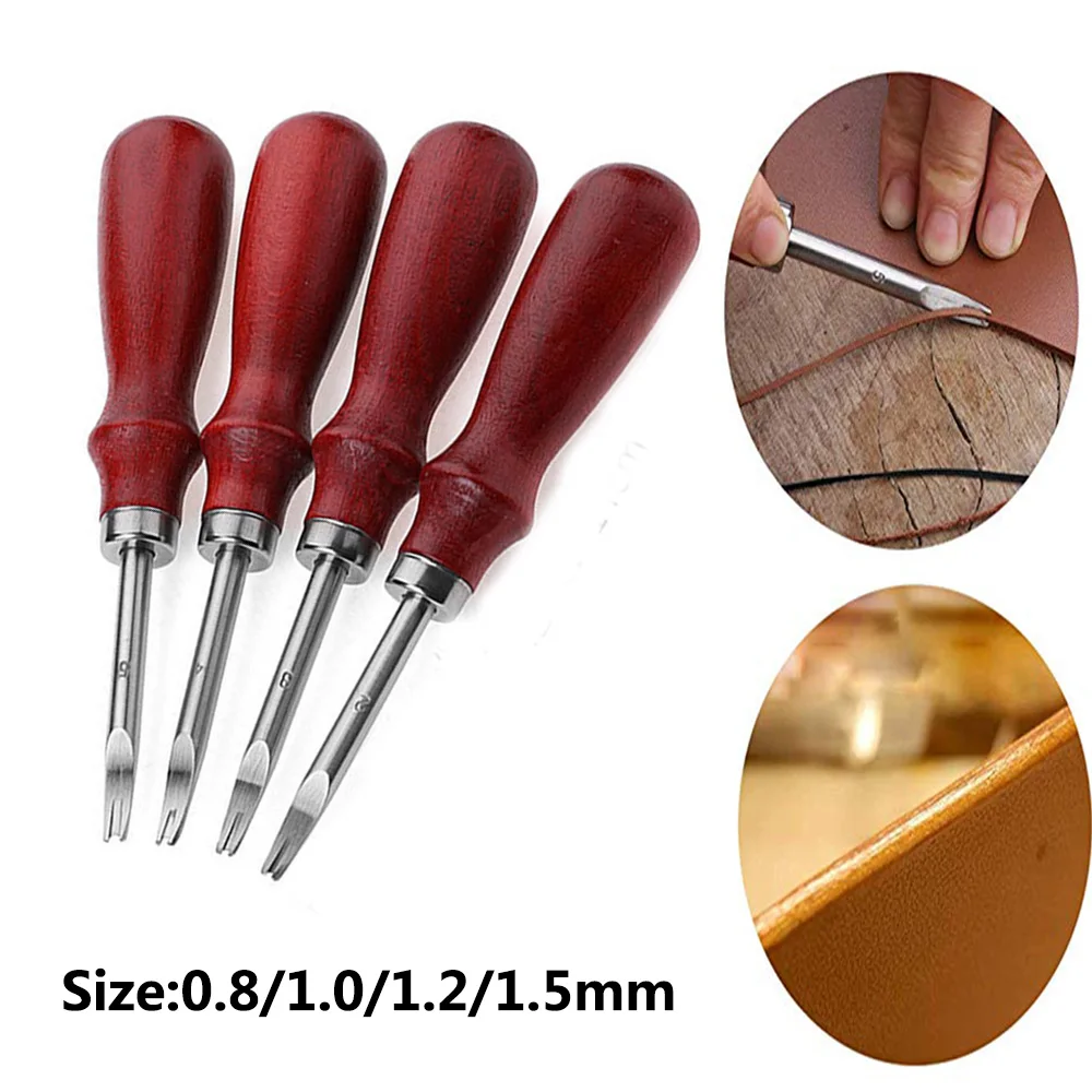 

DIY 4 Sizes Sharp Leather Craft Edge Beveler Skiving Beveling Knife Cutting Hand Craft Tool with Wood Handle 0.8/1.0/1.2/1.5mm