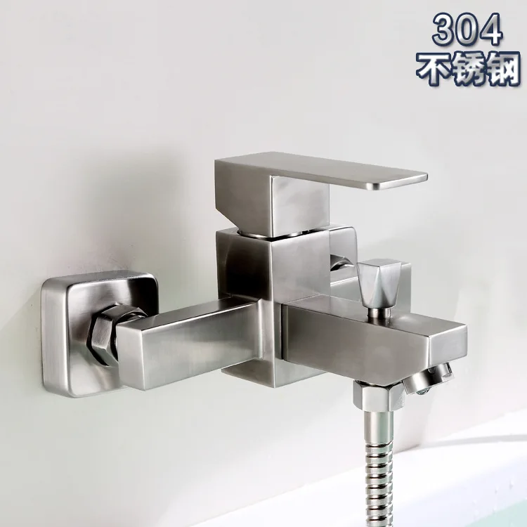 

304 Stainless Steel Tub Four Square Faucet Triple Square Simplicity Shower Set Nozzle Leucorrhea Tap