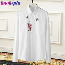 Маленькая Пчелка вышивка мужская рубашка Топ Бренд Качество Chemise homme тонкий длинный рукав мужские парадные Рубашки повседневные рубашки для мужчин