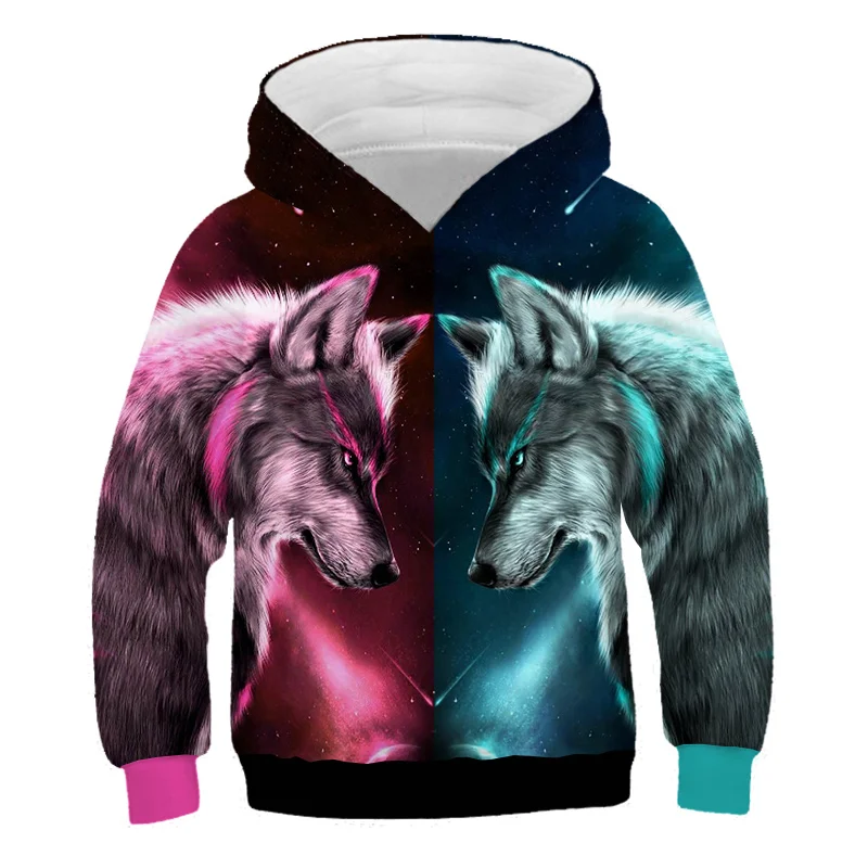 3D Print Wolf Boys Hoodies Coats Autumn Outerwear Kids Animal Hooded Sweatshirt Clothes Children Long Sleeve Pullover Tops children's sweatshirts