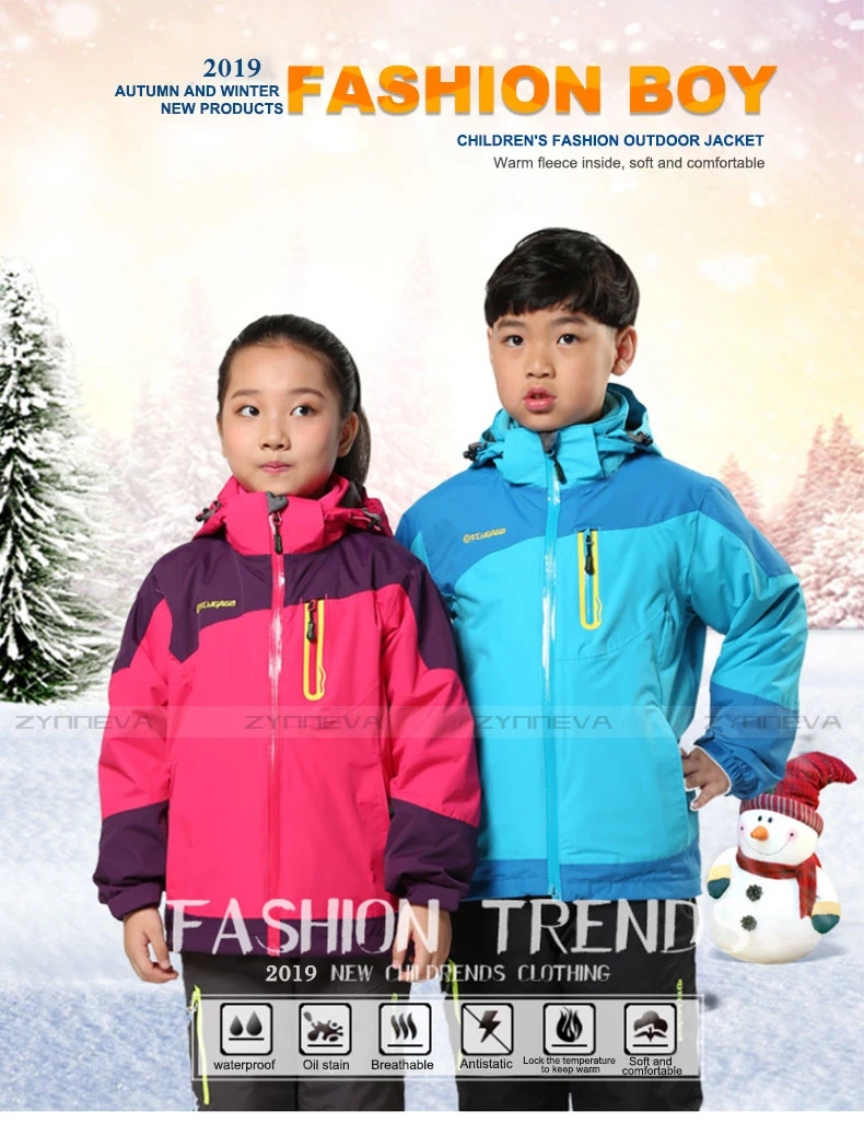 ZYNNEVA/верхняя одежда для детей 3 в 1, походные куртки для мальчиков и девочек, двухкомпонентная термальная спортивная одежда детское флисовое водонепроницаемое пальто GD1101