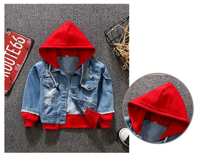 Boys denim fake two coats spring and autumn children's print five-pointed star children's jacket girls spring baby fashion coat