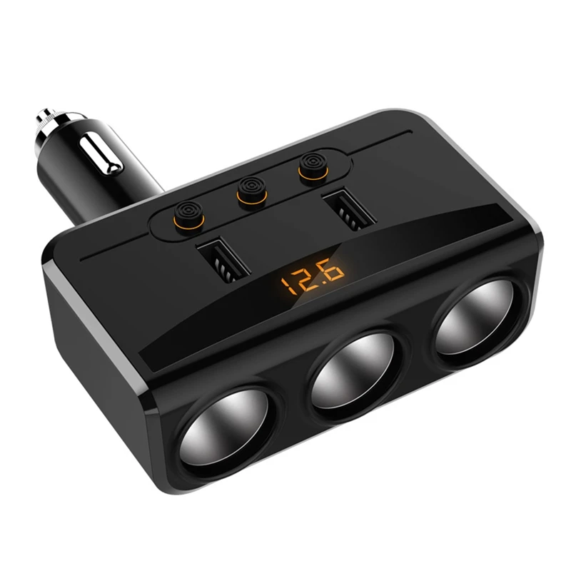 BK DC 12V адаптер для автомобильного прикуривателя 3 Way Trible штепсельные розетки с автономными переключателями 2 USB розетки lcd черный/белый - Название цвета: BK