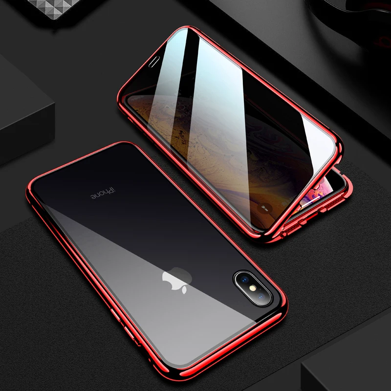 Высокое качество анти-писк стеклянный чехол для Apple iPhone XS MAX X XR 7 8 Plus Алюминиевый металлический градиентный чехол из закаленного стекла - Цвет: Full Red
