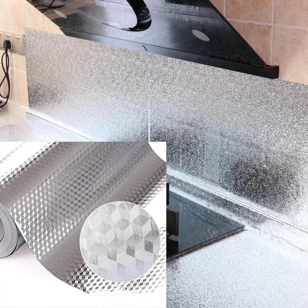 Self-Adhesive Kitchen Oil-Proof Stickers High Temperature Anti-Smoke Tile Wall Stickers Aluminum Foil Tin Foil