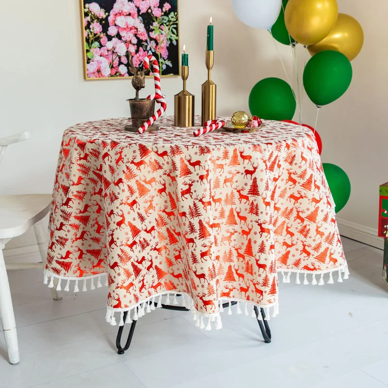  Christmas Table Cloth Round Tablecloth Nappe Table Cover Party Wedding Table Cloth for Home Table M