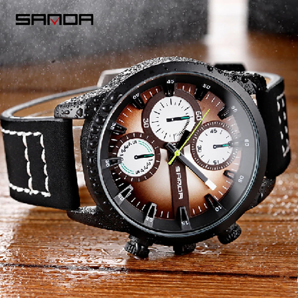 

SANDA New Men's Leather Band Watches Men Waterproof Quartz Watch Male Fashion Casual Sports Clock Wristwatch Relogio Masculino