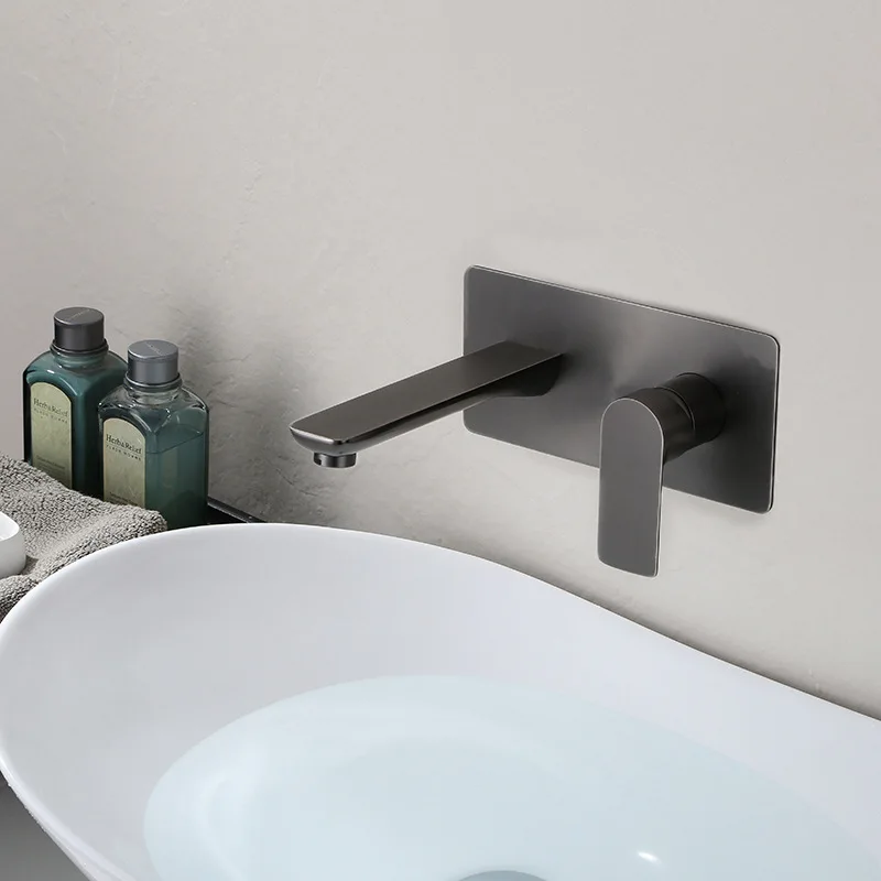 

Yulu Dumb Black Embedded Dark Outfit Cold Hot Water Bathroom Basin Faucet Fission Separation Faucet