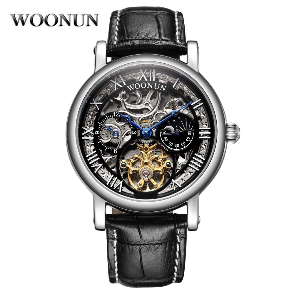 

2020 Luxury Unique Tourbillon Watches Men Automatic Mechanical Wristwatches Fashion Skeleton Watch Moon Phase Relogio Masculino