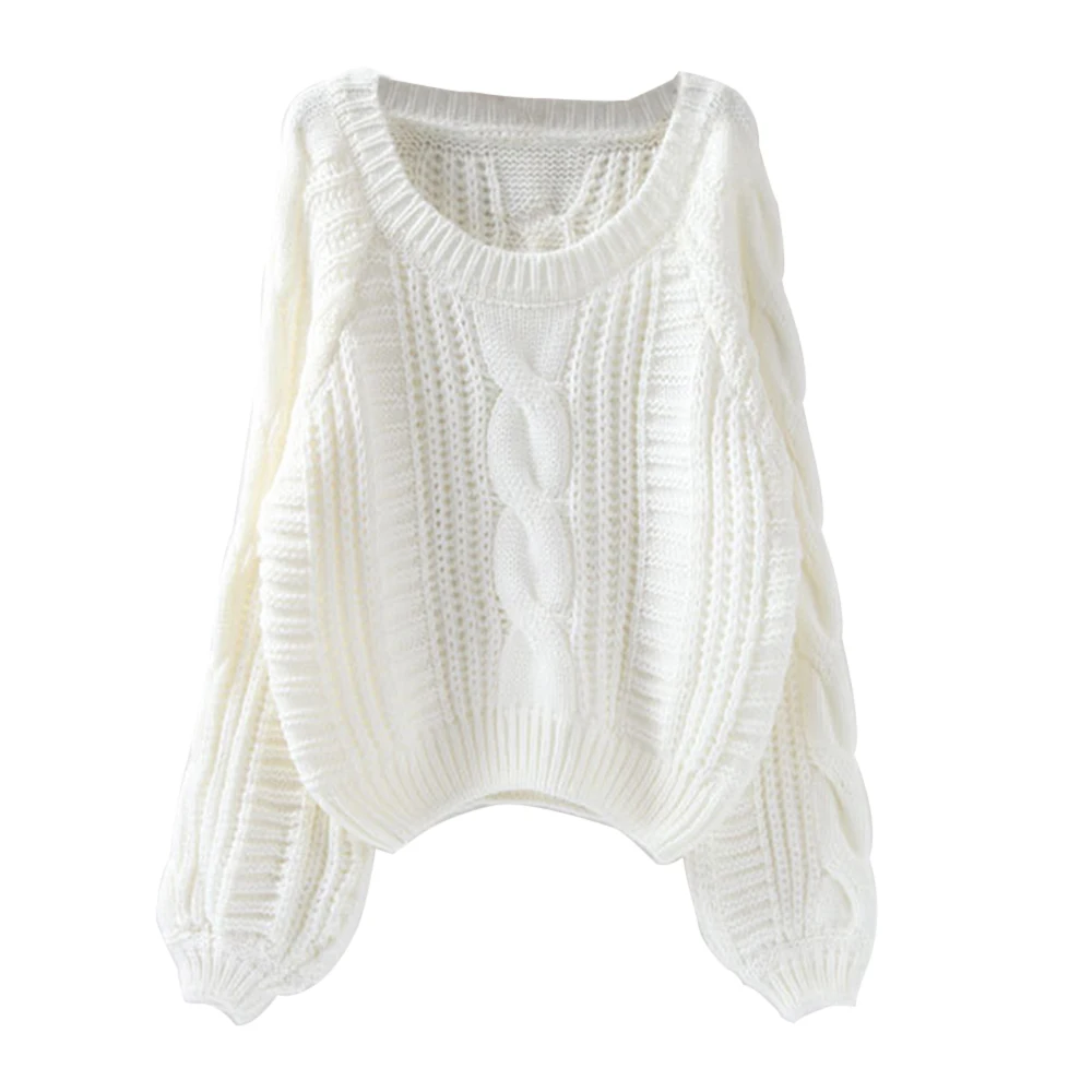White CYSINCOS Pull Femme осень зима твист Мягкие женские свитера и пуловеры короткий рукав фонаря свитер свободный джемпер свитер - Цвет: White