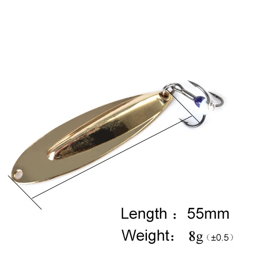 FTK 1 шт. 55 мм/8 г золотистый, серебристый, металлический зимний ледяной рыболовный Приманка ложка Спиннер жесткие приманки с тройным крючком для форель Щука - Цвет: gold